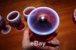 Fenton Plum Opalescent Hobnail Wine Goblets (4)