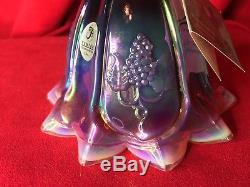 Fenton Plum Opalescent Iridized Bell 6 Tall Grapes 10 Point RARE