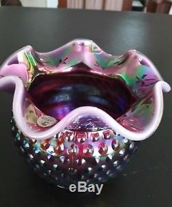 Fenton Plum Opalescet Carnival Glass Ruffle Vase