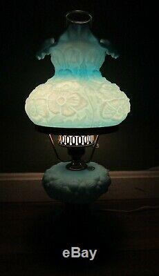 Fenton Poppy Blue Satin Glass Electric LampRARE