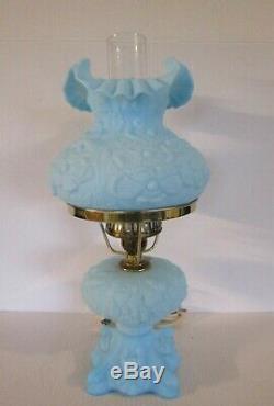 Fenton Poppy Blue Satin Glass Electric LampRARE