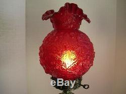 Fenton Poppy Ruby Red Glass Electric GWTW 3-Way Lamp