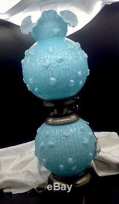 Fenton Pressed Roses Blue Topaz Shades Gone with the Wind Table Lamp Flowers
