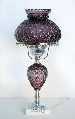 Fenton Purple Amethyst Diamond Quilted Boudoir Marble Base Hurricane Lamp