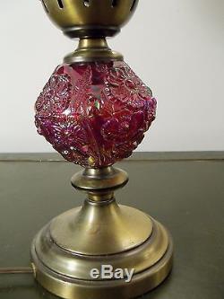 Fenton Purple & Red Carnival Glass Poppy Student Electric Lamp Marriage 3451