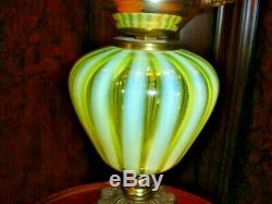 Fenton RARE Rib Optic Topaz Vaseline opalescent Lamp 1939-1940