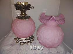 Fenton ROSALENE Satin Pink Poppy pattern Gone with the Wind Double Globe Lamp