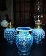 Fenton Rare Blue Opalescent perfume bottles & miniature oil lamp 3 PC. S OldRare