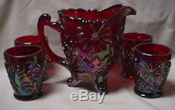 Fenton Red Carnival 5 Pc. Founder's Water Set 1909 Rn Price & Shipping Reduced