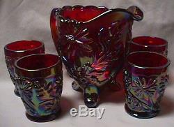 Fenton Red Carnival 5 Pc. Founder's Water Set 1909 Rn Price & Shipping Reduced