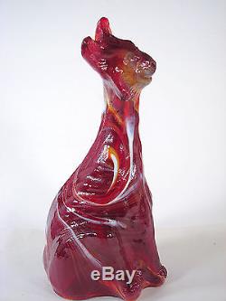 Fenton Red Milk Glass Swirl Alley Cat Figurine