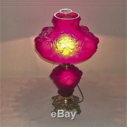 Fenton Red Satin Puffy Rose Table Lamp