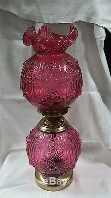 Fenton Rose Roses Cranberry Gone with the Wind Lamp