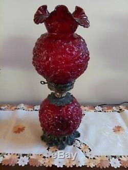 Fenton Ruby Poppy Gone with the Wind Lamp