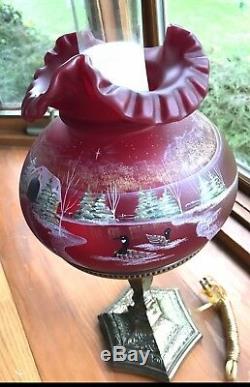 Fenton Ruby Red Christmas Student Lamp The Way Home 1997
