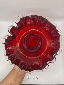 Fenton Ruby Red Silver Crest 3 in 1 Crimp Bowl 9.5x6.5 Brides Bowl Circa 1939
