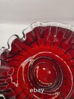 Fenton Ruby Red Silver Crest 3 in 1 Crimp Bowl 9.5x6.5 Brides Bowl Circa 1939