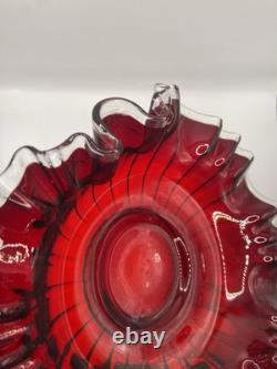 Fenton Ruby Red Silver Crest 3 in 1 Crimp Bowl 9.5x6.5 Brides Bowl Circa 1939