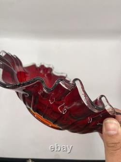 Fenton Ruby Red Silver Crest 3 in 1 Crimp Bowl 9.5x6.5 Brides Bowl Circa 1939