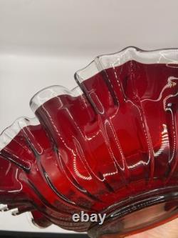Fenton Ruby Red Silver Crest 3 in 1 Crimp Bowl 9.5x6.5 Brides Bowl Circa 1939