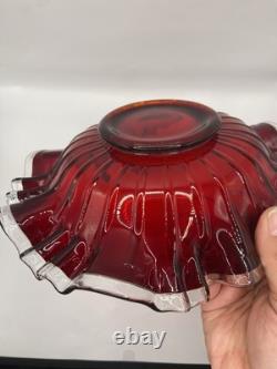 Fenton Ruby Red Silver Crest 3 in 1 Crimp Bowl 9.5x6.5 Brides Bowl Circa 1939