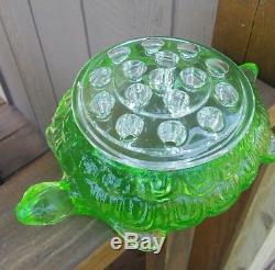 Fenton SCARCE 1930's transparent Green Turtle Flower Frog MINT
