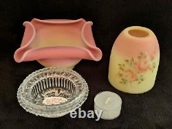 Fenton Satin Burmese Fairy Lamp Roses Light Qvc 1994 Three 3 Piece