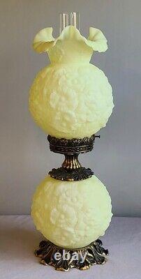 Fenton Satin Poppy Pattern Gone With The Wind Lamp 24 Tall Vintage