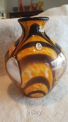 Fenton Signed Dave Fetty Windows Art Glass Feather Vase 2003