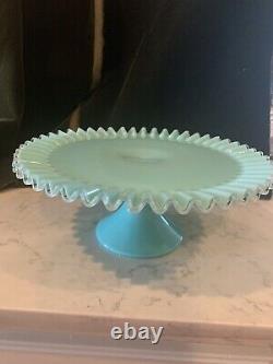Fenton Silver Crest Turquoise Blue Cake Stand / Plate. Rare
