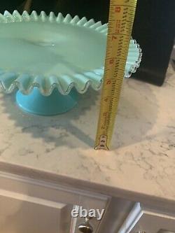 Fenton Silver Crest Turquoise Blue Cake Stand / Plate. Rare