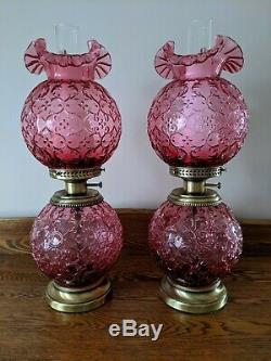 Fenton Spanish Lace Cranberry Lamp