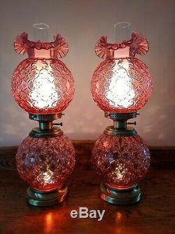 Fenton Spanish Lace Cranberry Lamp