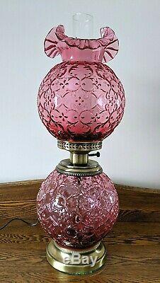 Fenton Spanish Lace Cranberry Lamp