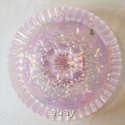 Fenton Spanish Lace Iridescent Pink Cake Plate Stand Glass Pedestal Vintage