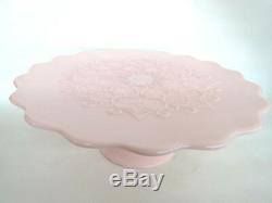Fenton Spanish Lace Pink Milk Glass Scalloped Pedestal Cake Stand Plate 557B