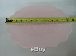 Fenton Spanish Lace Pink Milk Glass Scalloped Pedestal Cake Stand Plate 557B