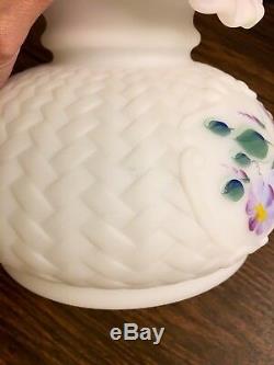 Fenton Student Lamp Basket Weave Morning Glory Hand Painted Signed A Meeks