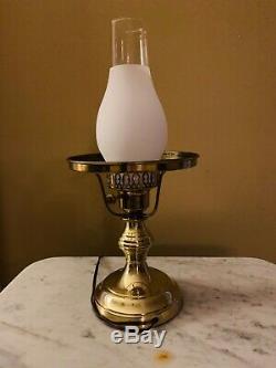 Fenton Student Lamp with Blue Glass Shade and Brass hurricane base