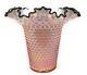 Fenton Sunset Pink Overlay Iridized Hobnail 8 Vase Ruffled Black Crest QVC 2002