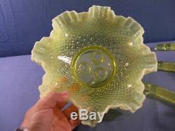 Fenton Topaz Opalescent Vaseline Glass Diamond Lace Three Horn Epergne CLEARANCE