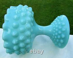 Fenton Turquoise Blue Milk Glass Hobnail Pedestal Ruffle Candy Dish