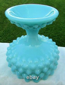 Fenton Turquoise Blue Milk Glass Hobnail Pedestal Ruffle Candy Dish