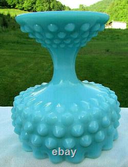 Fenton Turquoise Blue Milk Glass Hobnail Pedestal Ruffle Candy Dish