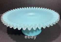 Fenton Turquoise Blue Silver Crest Cake Stand / Plate. Rare. HTF