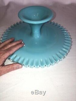 Fenton Turquoise Milk Glass Cake Plate Outstanding Perfect Rare 1960s Eames Era