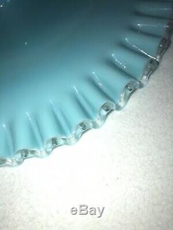 Fenton Turquoise Milk Glass Cake Plate Outstanding Perfect Rare 1960s Eames Era