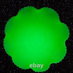 Fenton Uranium Lime Green Satin UV Glow Cherry Pattern Bowl Art Glass 9T 3W