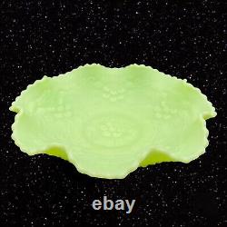 Fenton Uranium Lime Green Satin UV Glow Cherry Pattern Bowl Art Glass 9T 3W