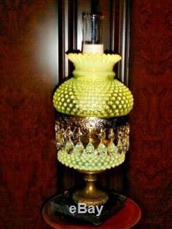 Fenton Vaseline Glass Hobnail Opalescent Lamp Gwtw, Rare